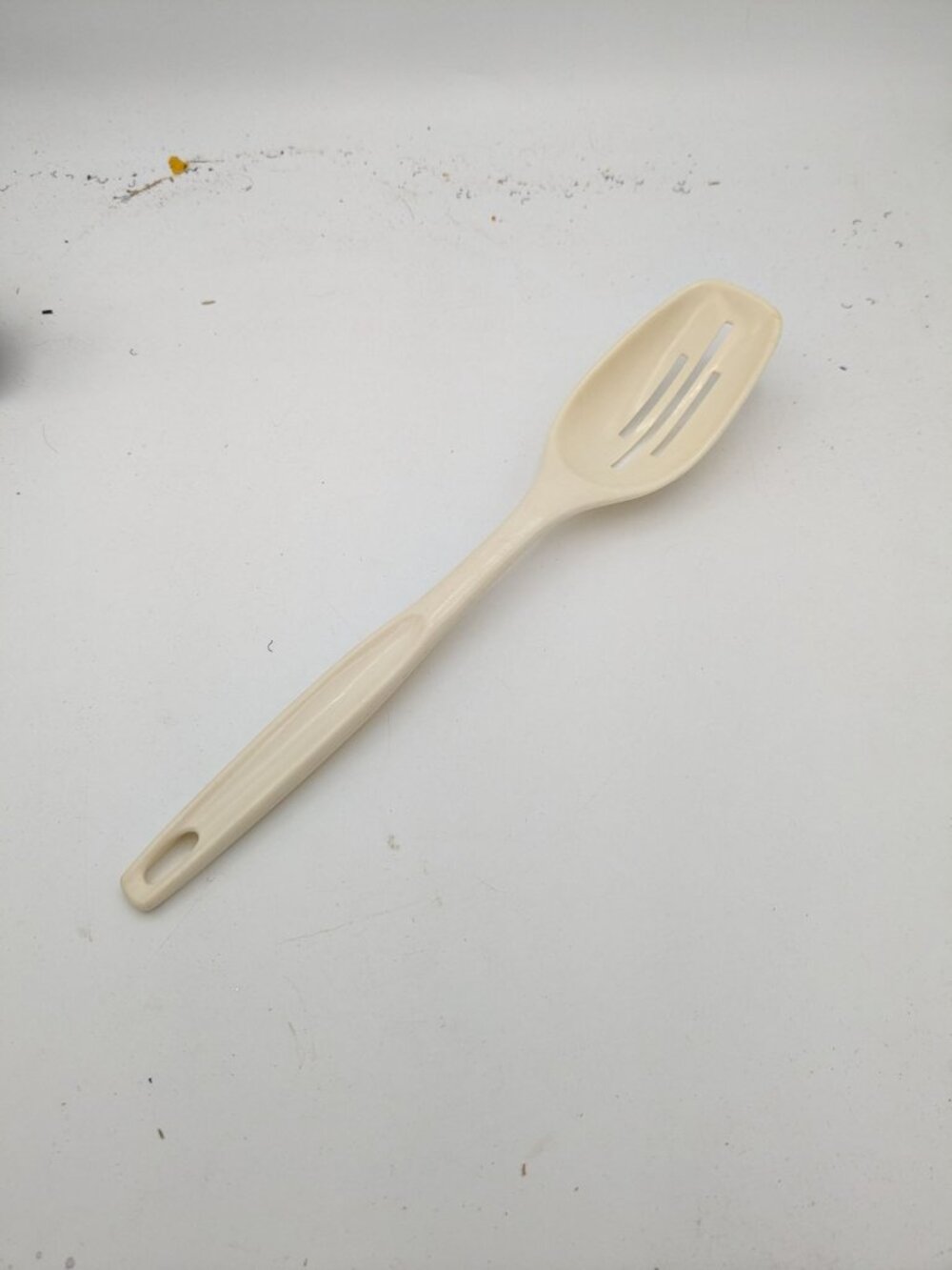 Vintage Foley #1 Almond Nylon Plastic Slotted Spoon 11"